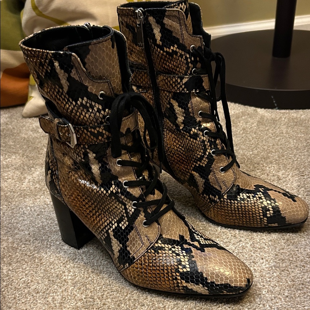 Aquatalia Brown Snakeskin Lace-Up Boots